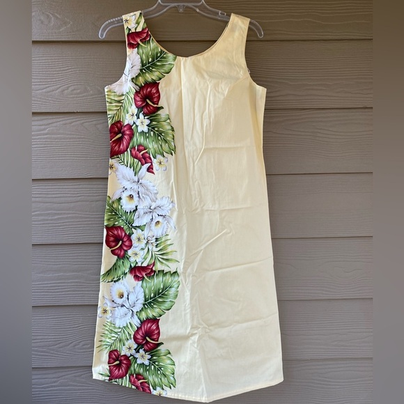 KY's Yellow Tropical Floral Anthurium Orchid Havaiian Midi Tank Dress - Picture 7 of 16